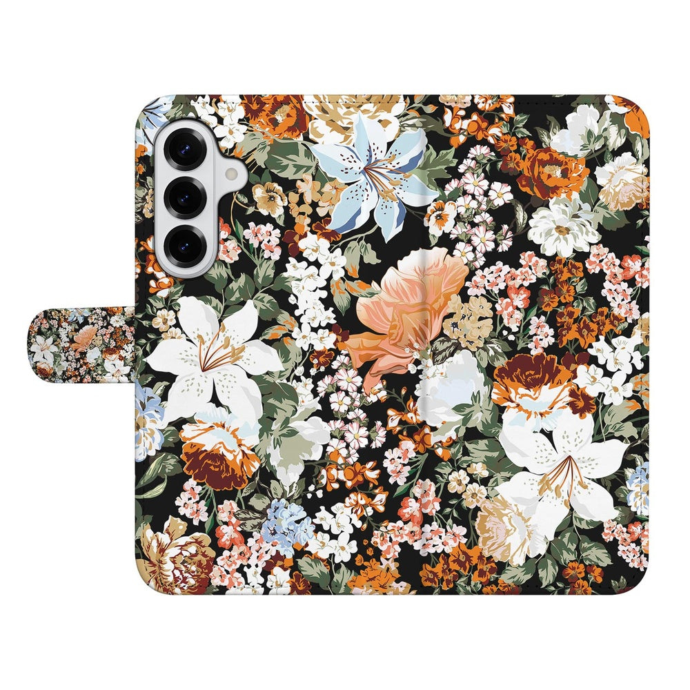 Samsung Galaxy S26 Plus Portemonnee Hoesje Dark Flowers bovenaanzicht.