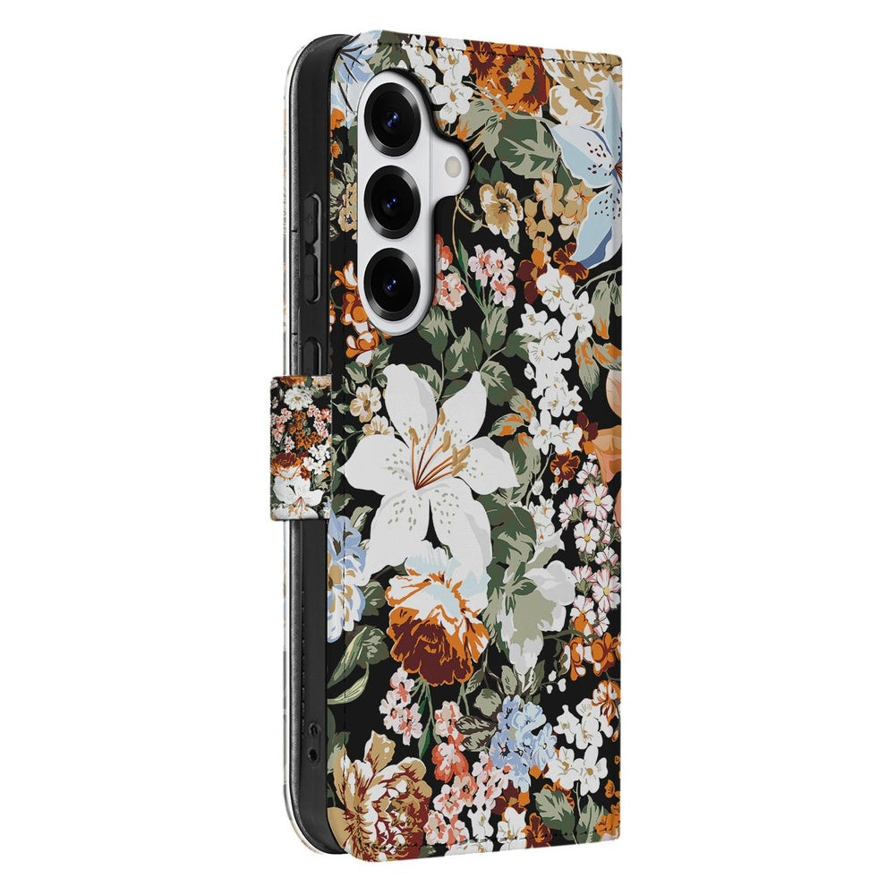Samsung Galaxy S26 Plus Portemonnee Hoesje Dark Flowers Zijkant.