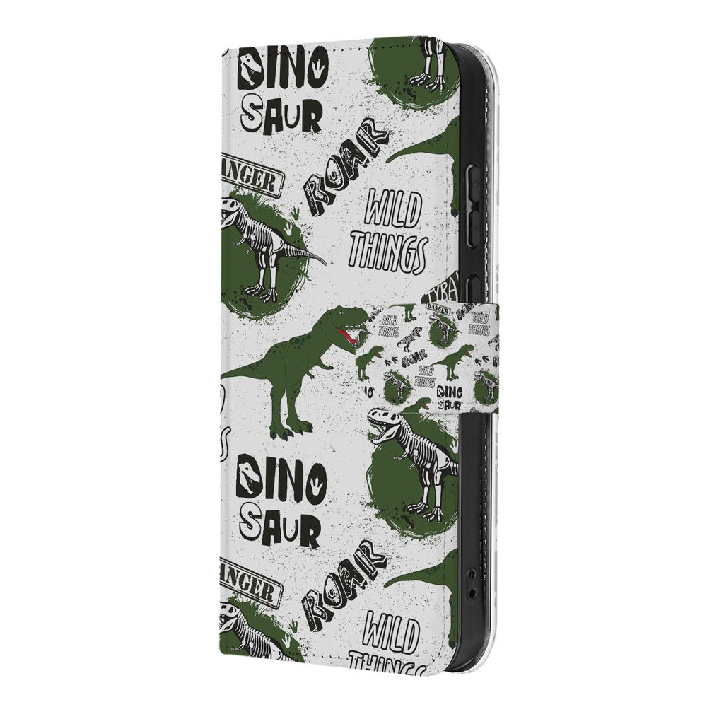 Samsung Galaxy S26 Plus Book Case Met Pasjes Dino Print dino print groen avontuur afbeelding.