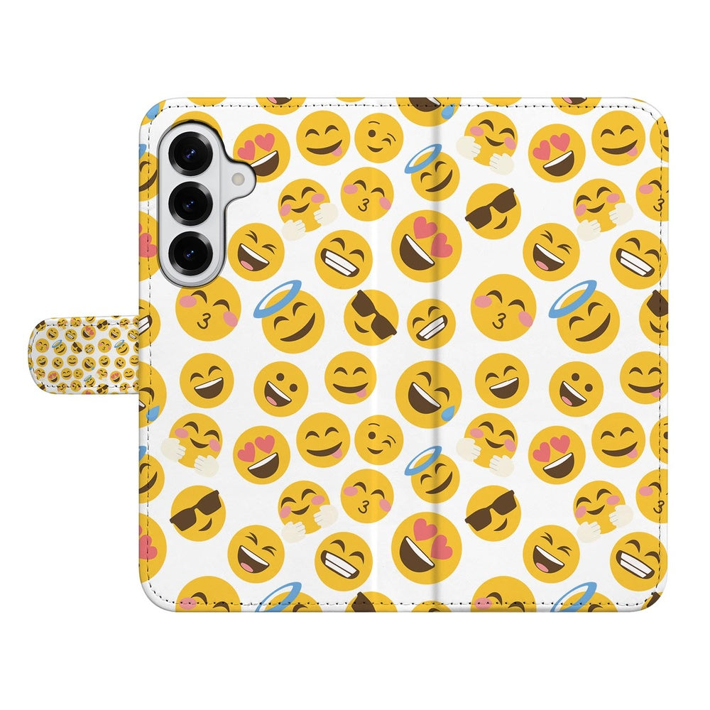 Samsung Galaxy S26 Plus Book Case Meerkleurig Emoji design voorzijde.
