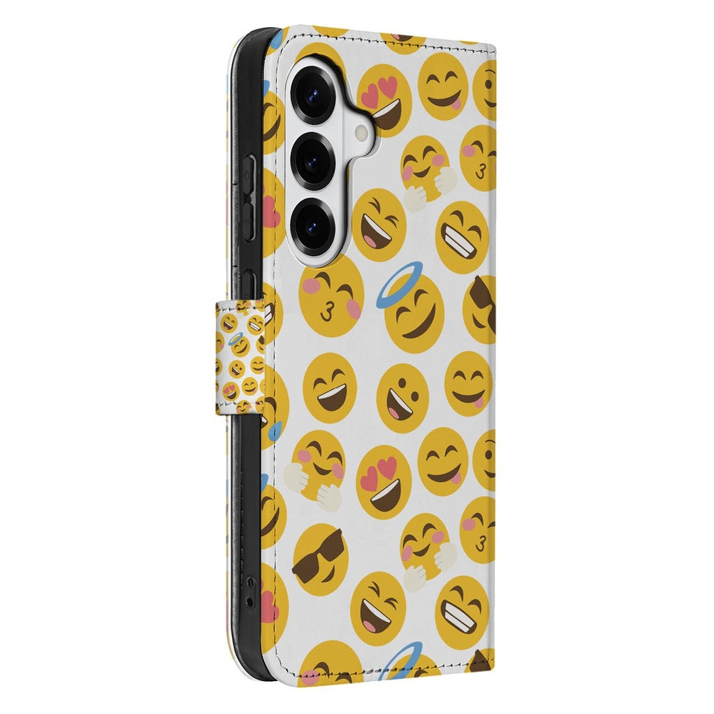 Samsung Galaxy S26 Plus Book Case Meerkleurig Emoji zijaanzicht.