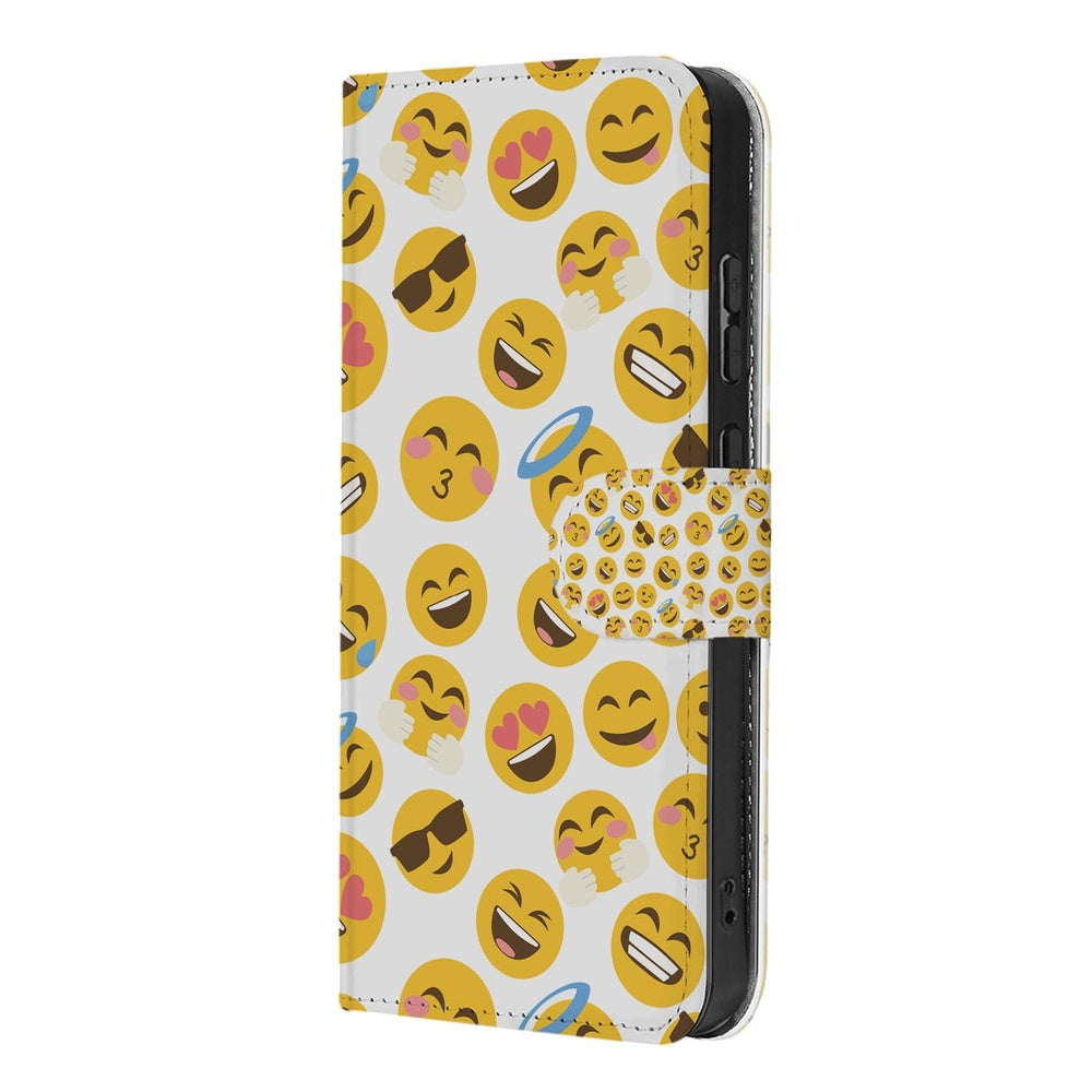 Book Case Samsung Galaxy S26 Plus Meerkleurig Emoji design met vrolijke emoticons aan de buitenkant.
