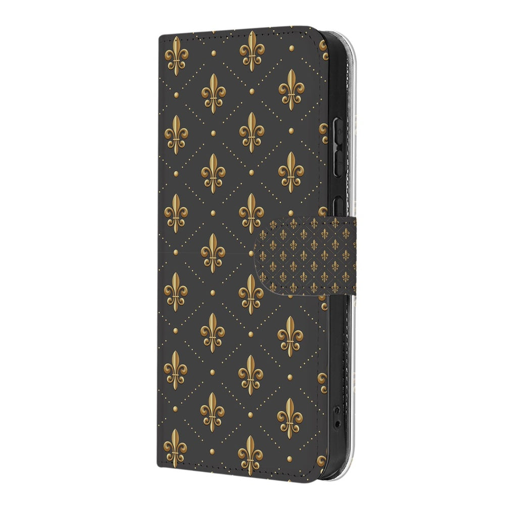 Samsung Galaxy S26 Plus Book Case Franse Lelie Bruin Goud Zijkant.