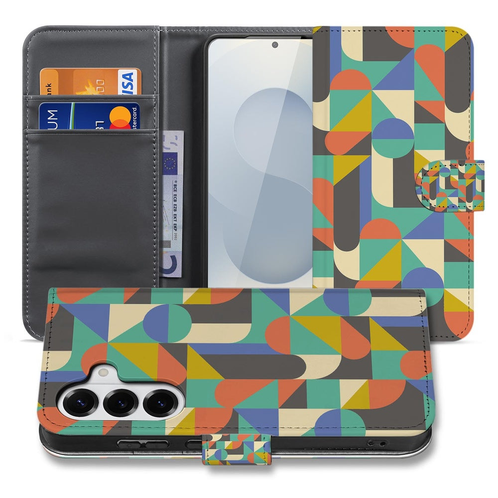 Samsung Galaxy S26 Plus Bookcase Hoesje Funky Retro geometrisch patroon binnenkant en buitenkant.