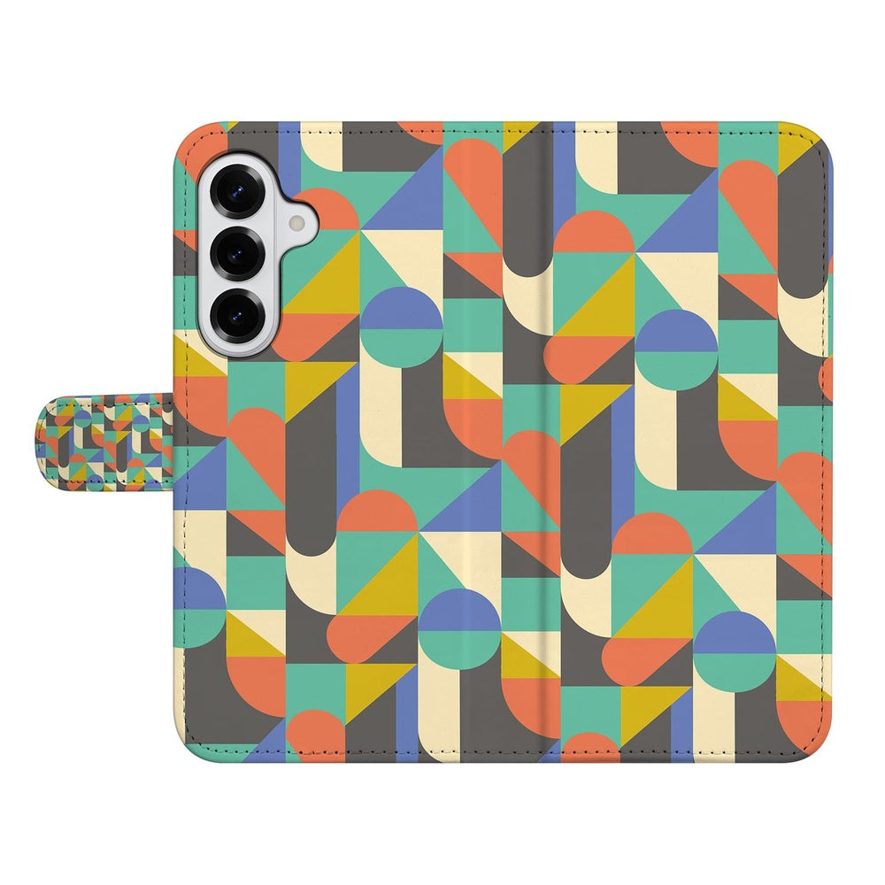 Samsung Galaxy S26 Plus Bookcase Hoesje Funky Retro geometrisch patroon aanzicht.