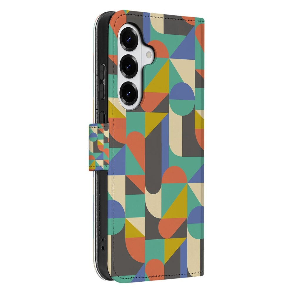 Samsung Galaxy S26 Plus Bookcase Hoesje Funky Retro geometrisch patroon linkerkant.
