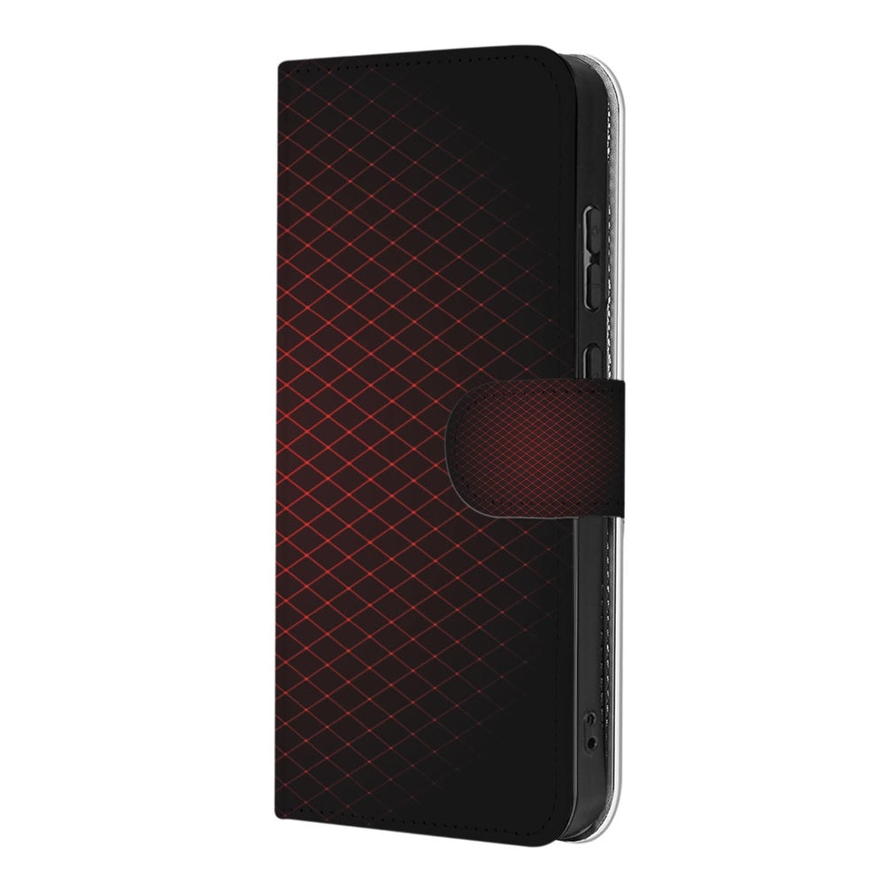 Samsung Galaxy S26 Plus Hoesje Bookcase Geruit Rood zijkant met magnetische sluiting en diagonale ruitprint.