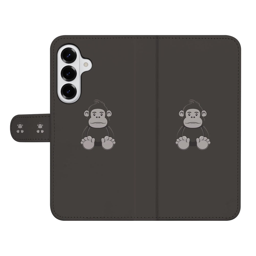 Samsung Galaxy S26 Plus Portemonnee Hoesje Gorilla Bruin Aanzicht met aapjes motief.