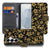 Samsung Galaxy S26 Plus BoekHoesje Gouden Bloemen bloemenpatroon zwart en goud voorkant en achterkant.