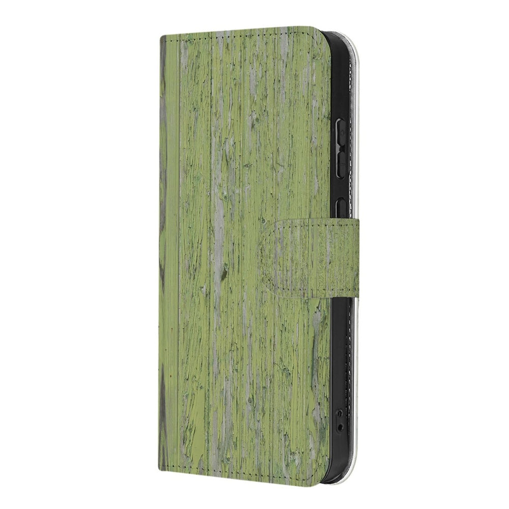 Samsung Galaxy S26 Plus Book Case Groen Houtnerf Aanzicht zijkant.