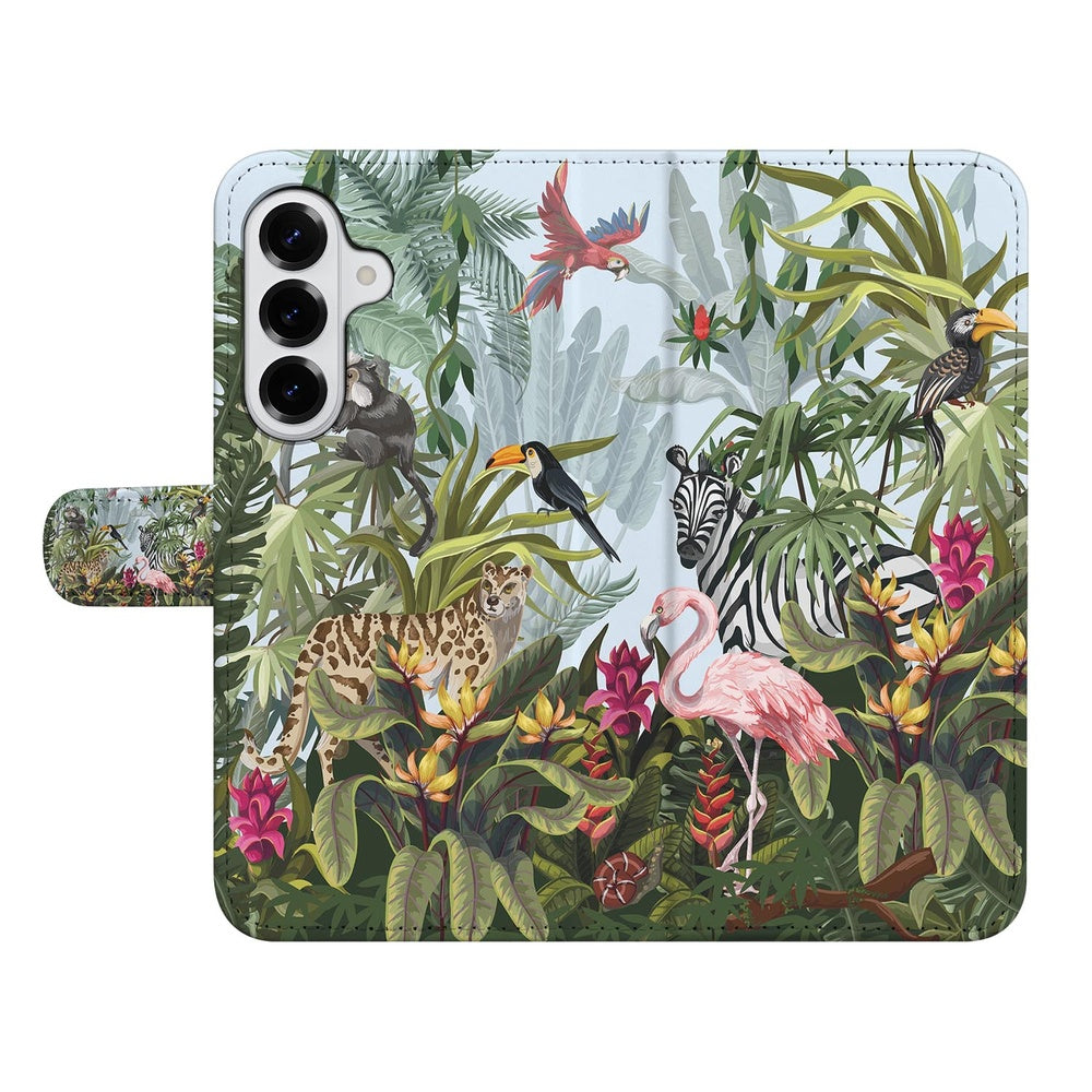 Samsung Galaxy S26 Plus Hoesje Met Pasjes Jungle Design jungle-print voorzijde.