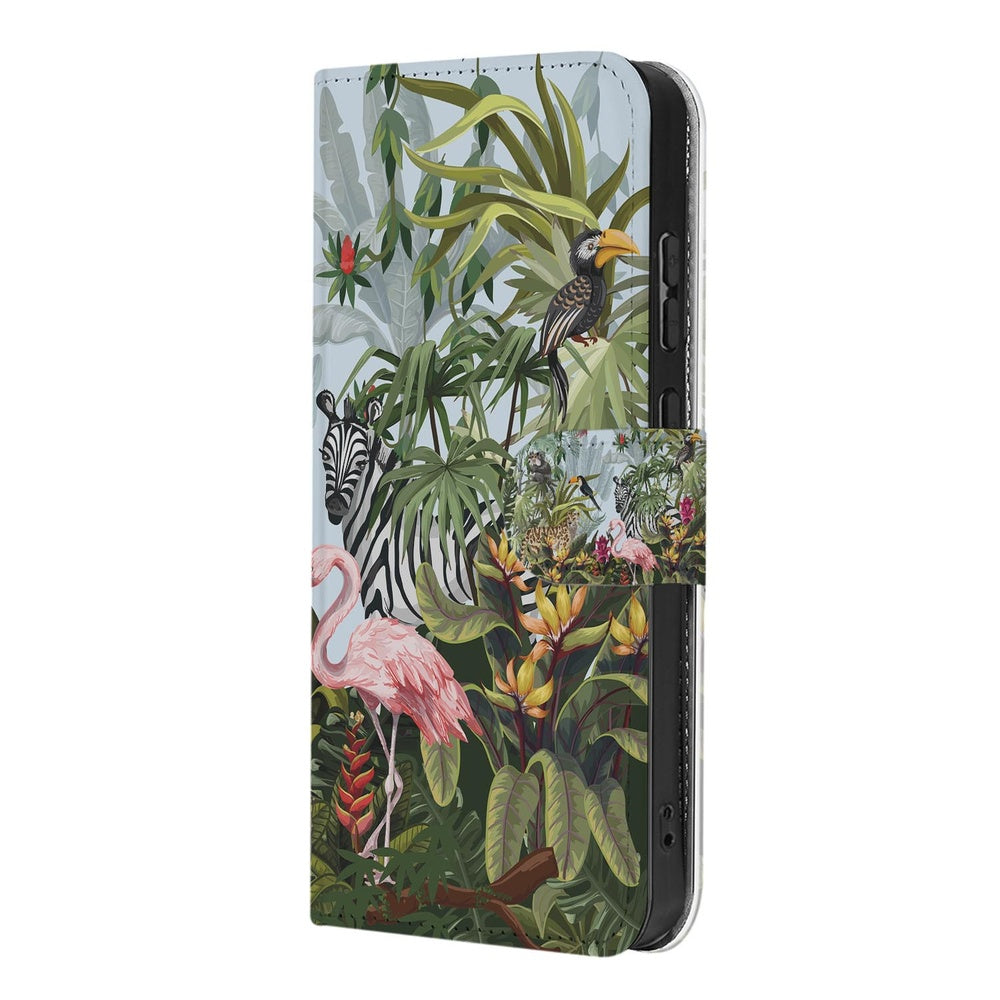 Samsung Galaxy S26 Plus Hoesje Met Pasjes Jungle Design jungle print zijaanzicht.