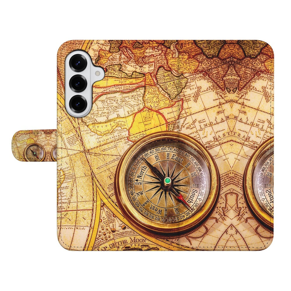 Samsung Galaxy S26 Plus Book Case Kompas vintage kaart ontwerp met kompas afbeelding.