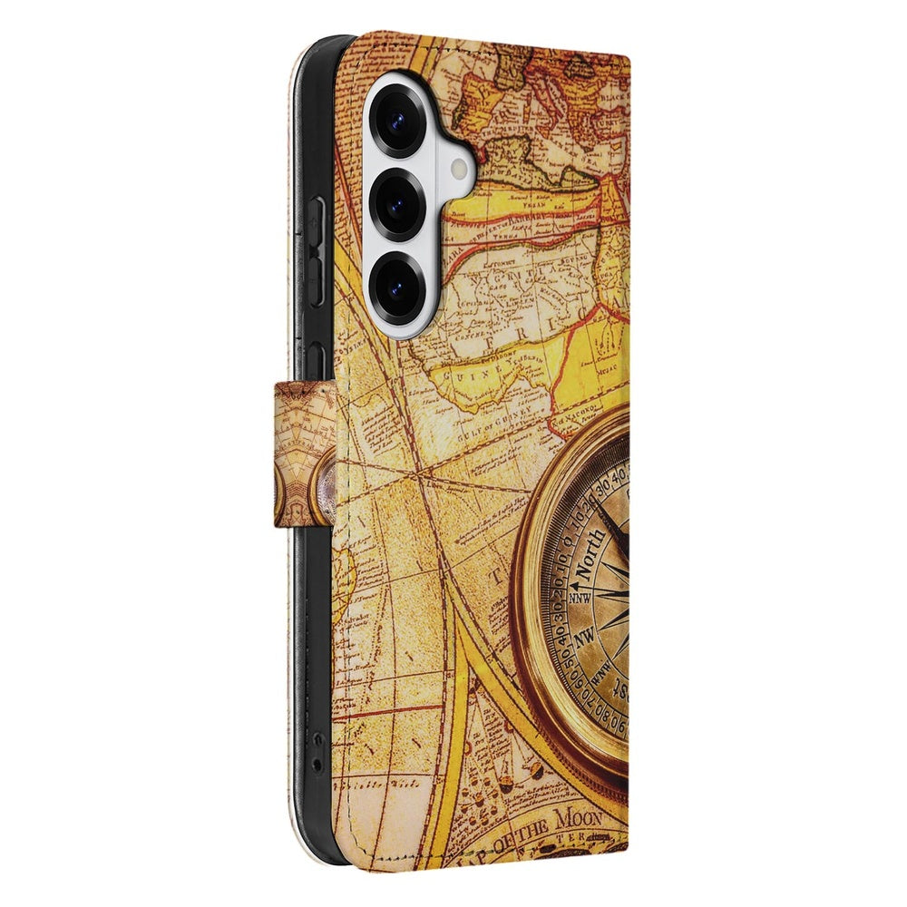 Samsung Galaxy S26 Plus Book Case Kompas kompas-design warm geel-oranje zij-aanzicht.