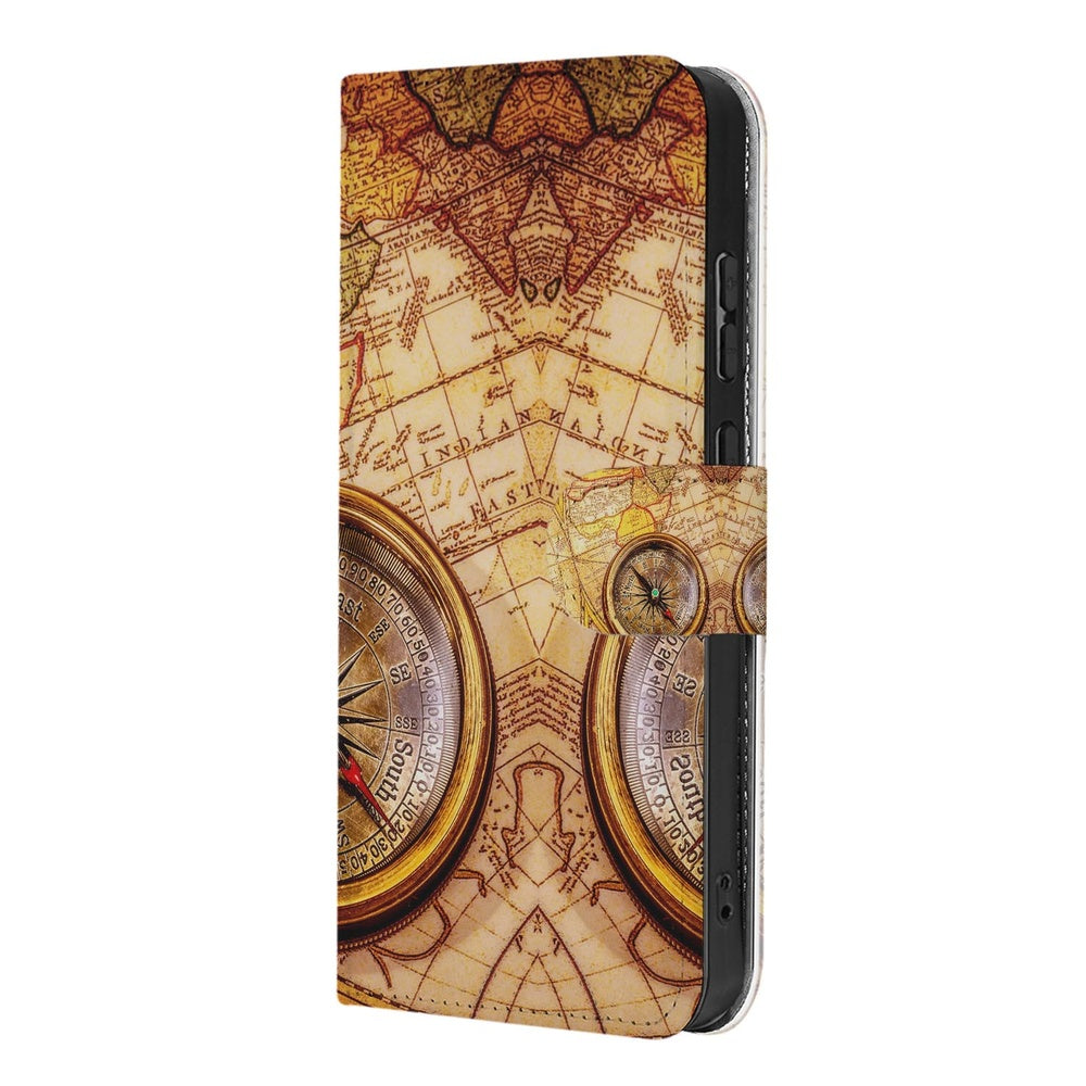 Samsung Galaxy S26 Plus Book Case Kompas kompasdesign met warme geel-oranje tinten voorzijde.