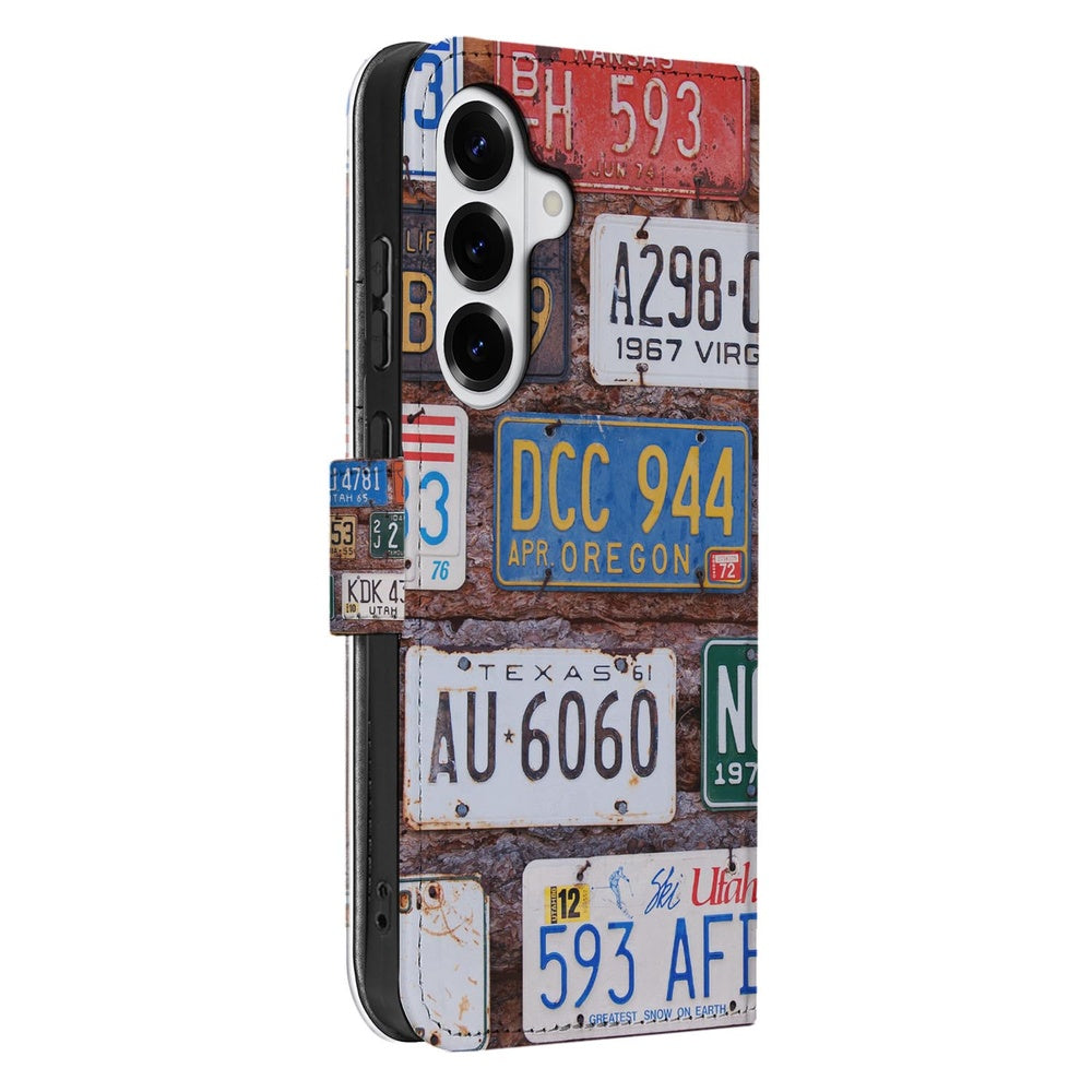 Samsung Galaxy S26 Plus Book Case Kentekenplaten Designs zijaanzicht.