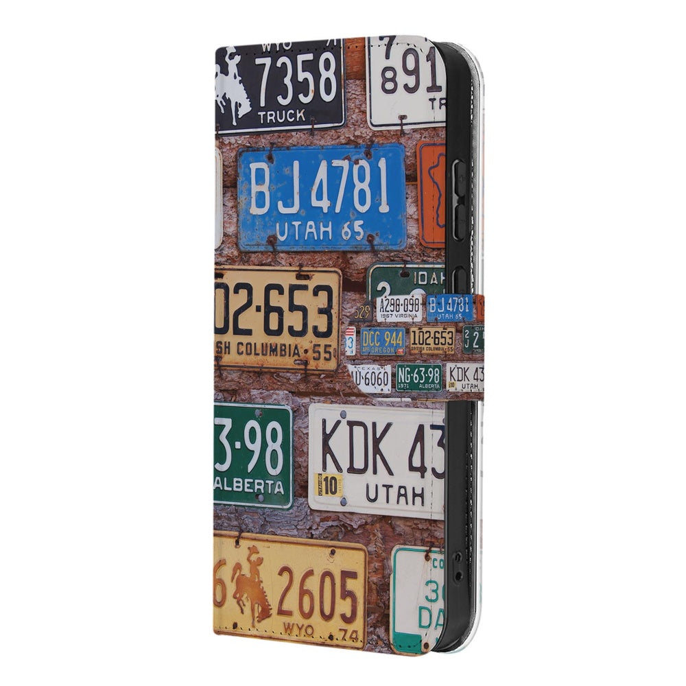 Samsung Galaxy S26 Plus Book Case Kentekenplaten design met verschillende locaties in een compact wallet-case.