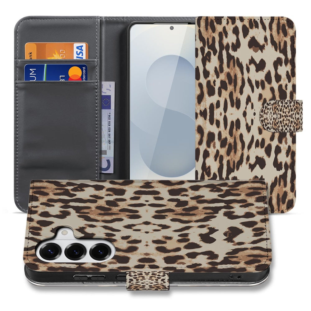 Samsung Galaxy S26 Plus Book Case Leopard ontwerp binnenzijde met pasjeshouder en leopard print.