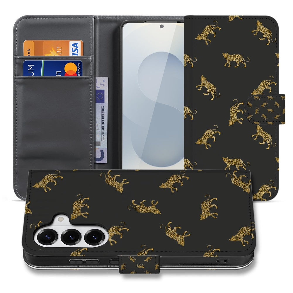 Samsung Galaxy S26 Plus Telefoonhoesje Met Pasjes Luipaardprint Aanzicht Voorzijde.