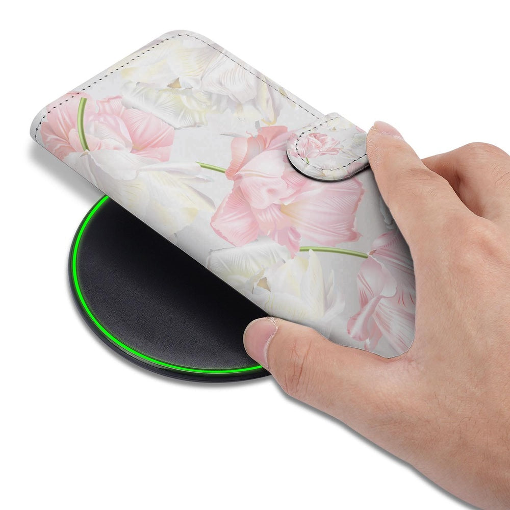 Samsung Galaxy S26 Plus Bookcase Hoesje Lovely Flowers Roze Wit Bloemprint Hoesje Aanzicht.