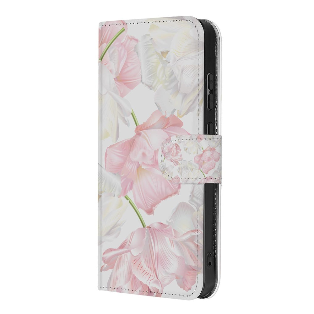 Samsung Galaxy S26 Plus Bookcase Hoesje Lovely Flowers Roze Wit Florale print zijaanzicht.