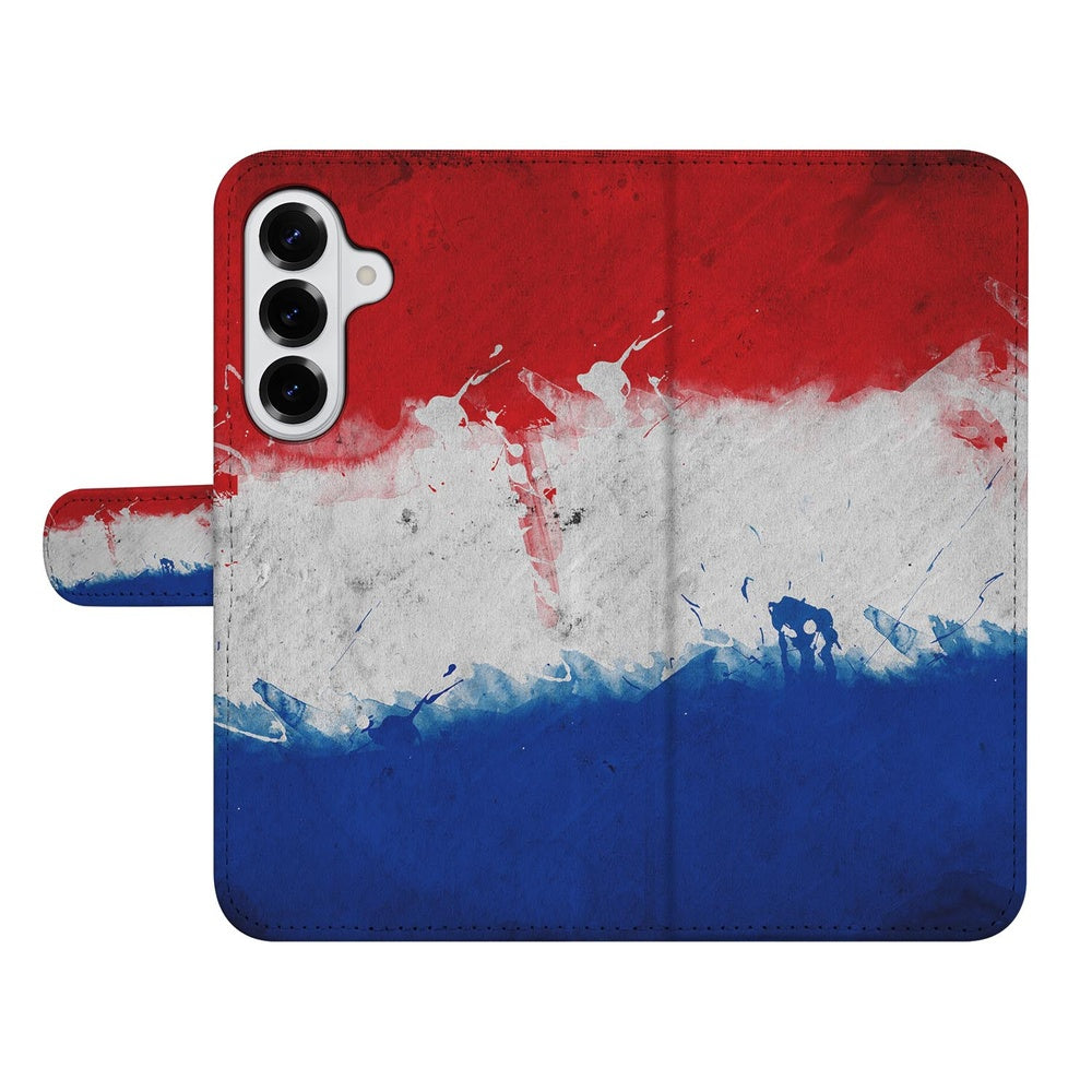 Samsung Galaxy S26 Plus Bookstyle Case Nederlandse Vlag Rood-wit-blauw Aanzicht voorkant.