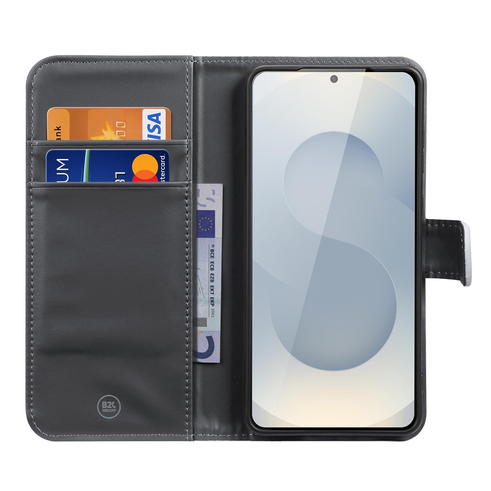 Samsung Galaxy S26 Plus Bookstyle Case Nederlandse Vlag bookstyle case zwarte binnenkant met kaartsleuven en schermweergave.