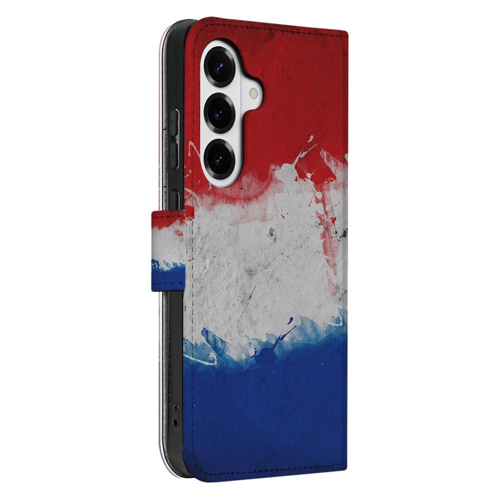 Samsung Galaxy S26 Plus Bookstyle Case Nederlandse Vlag Rood-Wit-Blauw Aanzicht.