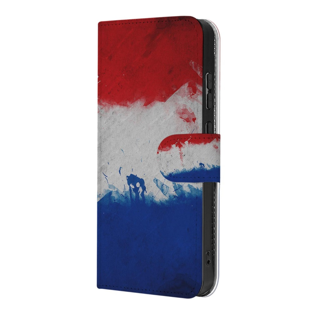Samsung Galaxy S26 Plus Bookstyle Case Nederlandse Vlag design rood-wit-blauw zijkant.