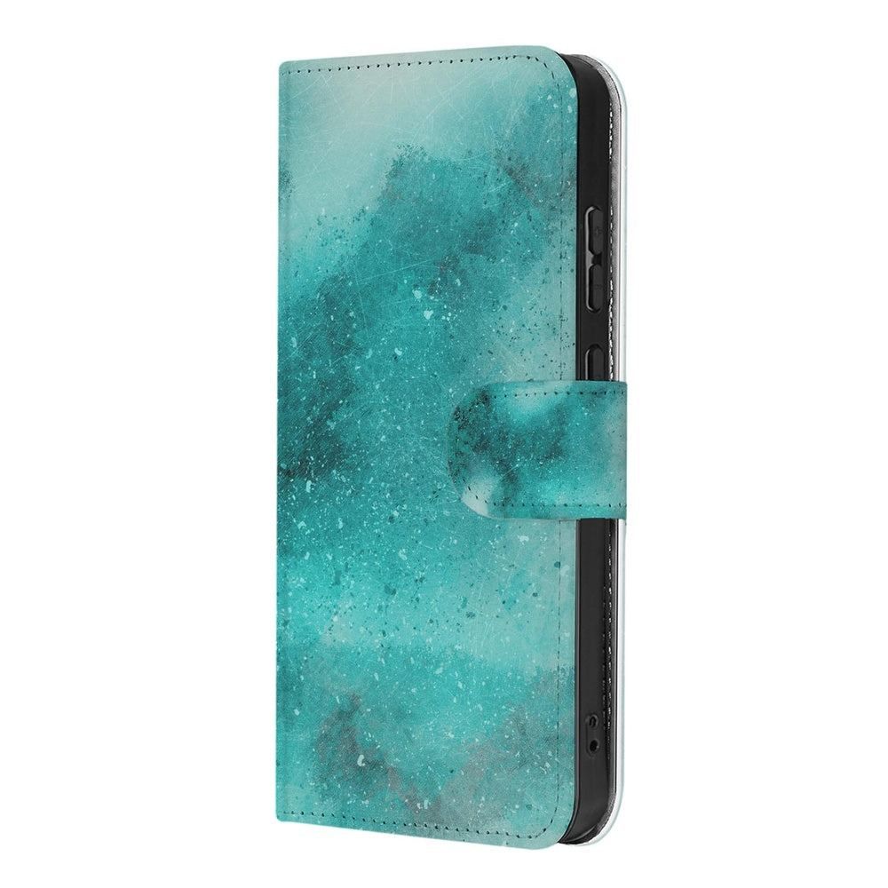 Samsung Galaxy S26 Plus Bookcase Hoesje Painting Blue zacht aquatint design aanzicht.