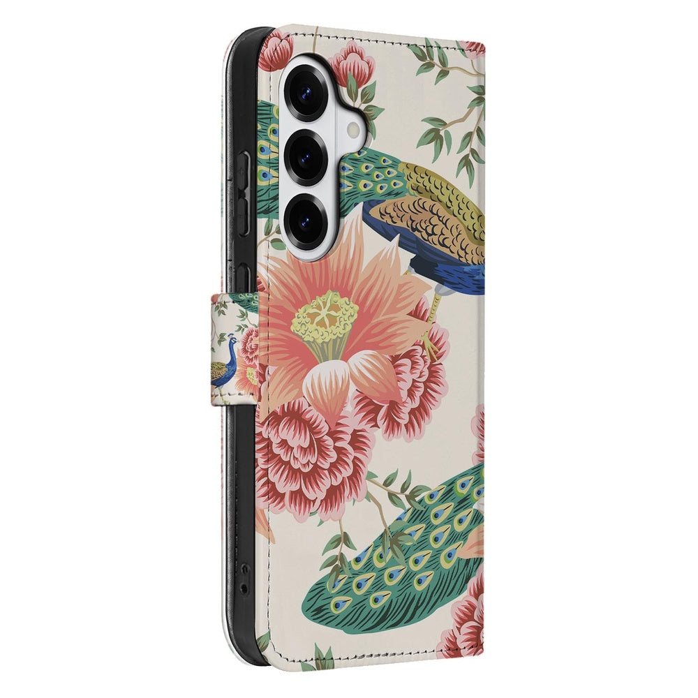 Samsung Galaxy S26 Plus Portemonnee Hoesje Pink Peacock zijaanzicht.