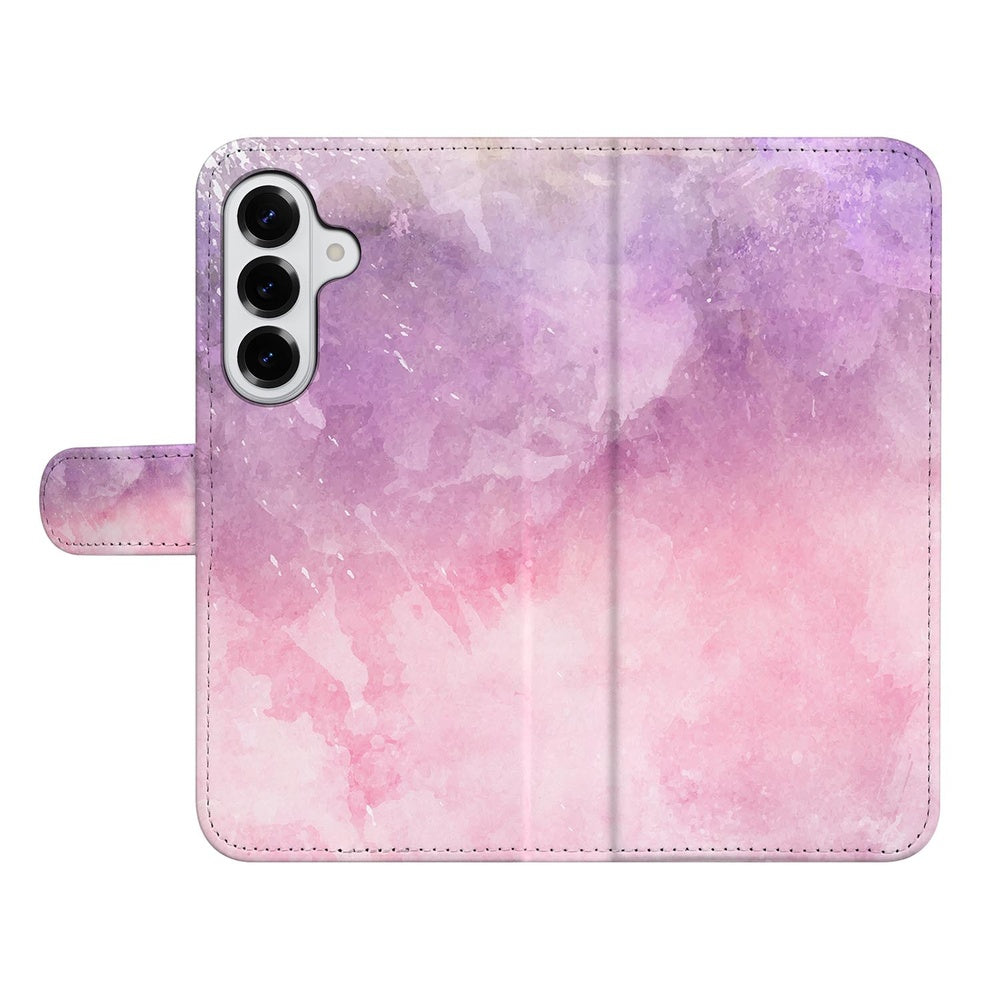 Samsung Galaxy S26 Plus Bookcase Hoesje Roze Paars Paint kunstleer waterverf-print voorkant.