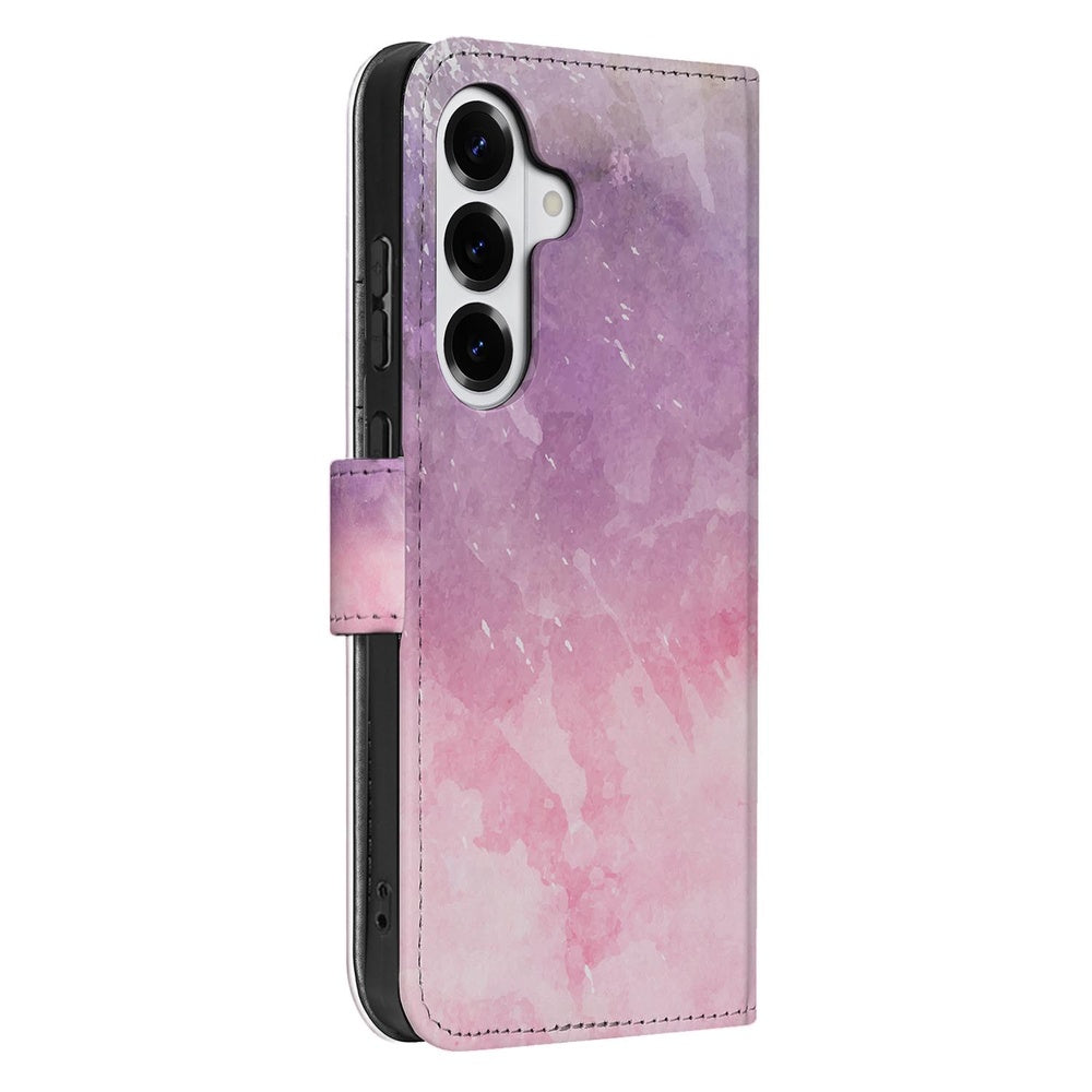 Samsung Galaxy S26 Plus Bookcase Hoesje Roze Paars Paint zijaanzicht waterverf-print.
