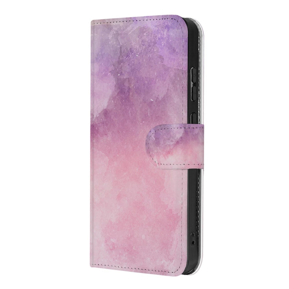 Samsung Galaxy S26 Plus Bookcase Hoesje Roze Paars Paint zij-aanzicht met waterverf-print.