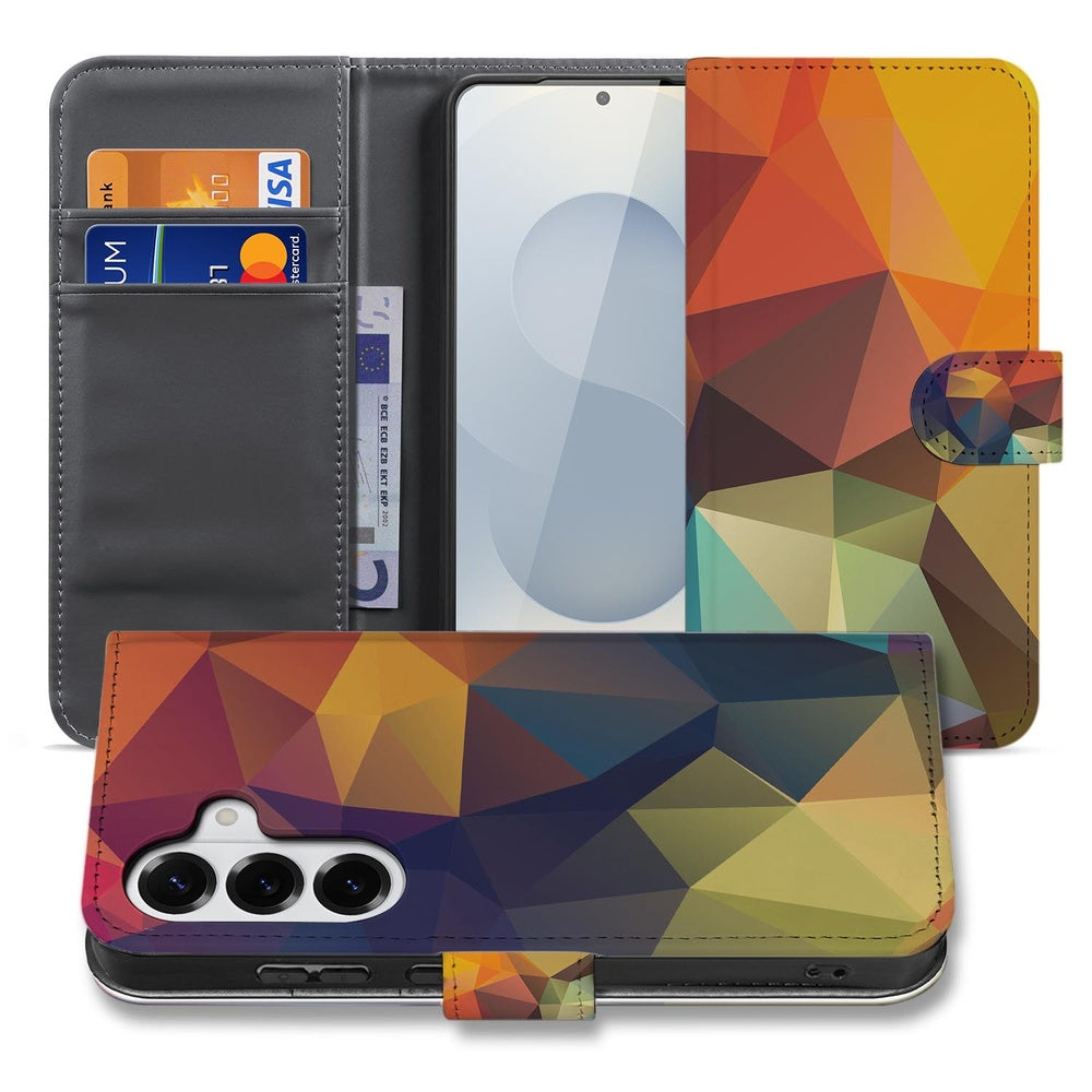 Samsung Galaxy S26 Plus Bookcase Polygon Kleur portemonnee hoesje voorkant en binnenzijde.