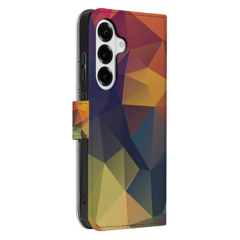 Samsung Galaxy S26 Plus Bookcase Polygon Kleur zijaanzicht kleurrijk kunstleer.