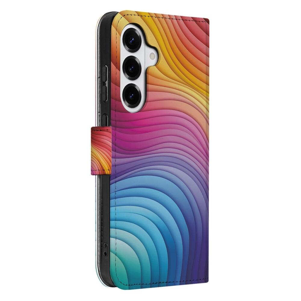 Samsung Galaxy S26 Plus Book Case Hoesje Regenboog kleurverloop aanzicht zij. 