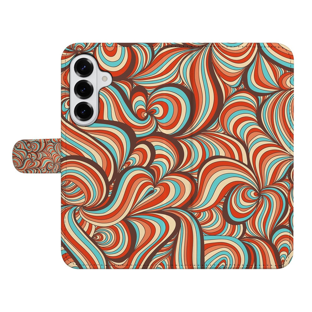 Samsung Galaxy S26 Plus Hoesje Retro retro design warm cognertonige en turquoise patronen voorkant.
