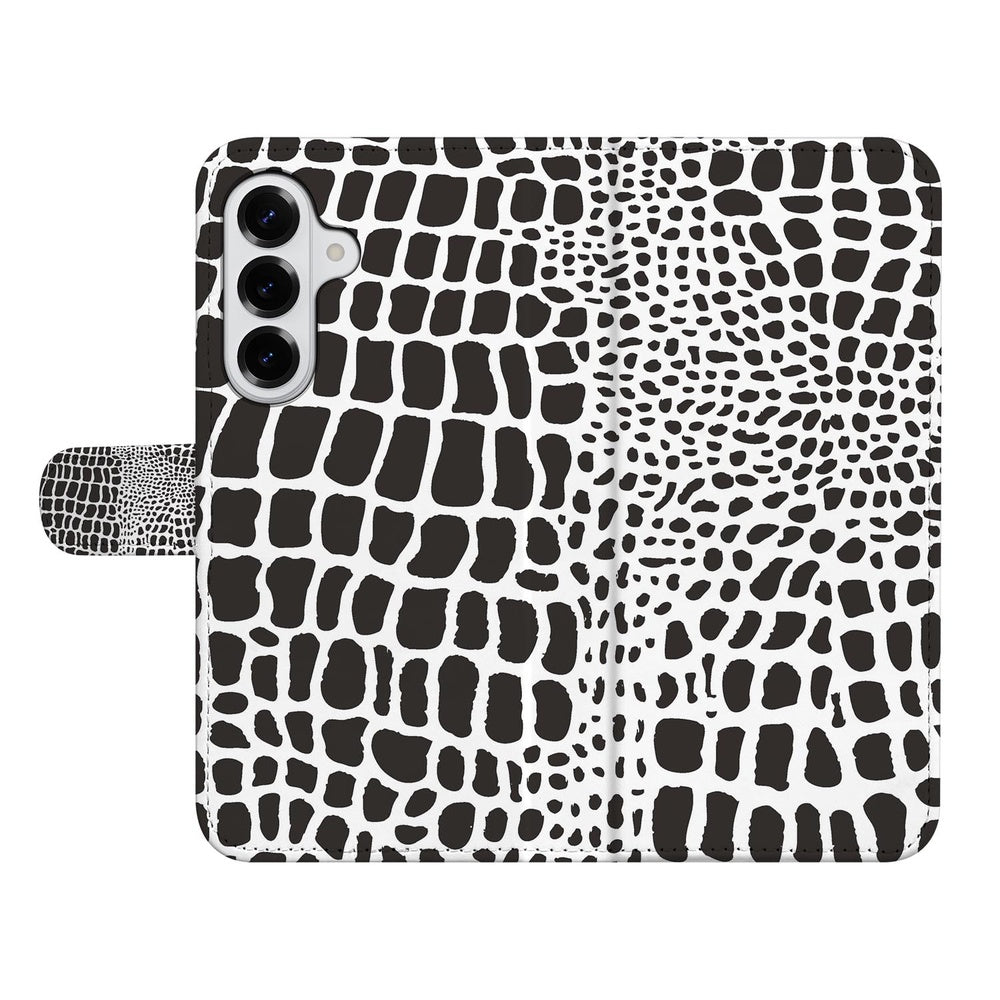 Samsung Galaxy S26 Plus Book Case Slangenprint achterkant zwart wit.