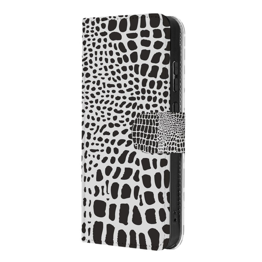 Samsung Galaxy S26 Plus Book Case Slangenprint zwart wit zijaanzicht.