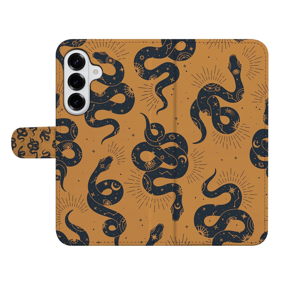 Samsung Galaxy S26 Plus Telefoonhoesje Slangenontwerp Bruin Zwart Voorkant.