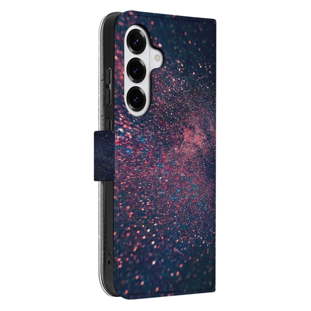 Samsung Galaxy S26 Plus Book Case Paars Blauw Glitter Sterren Zijkant.