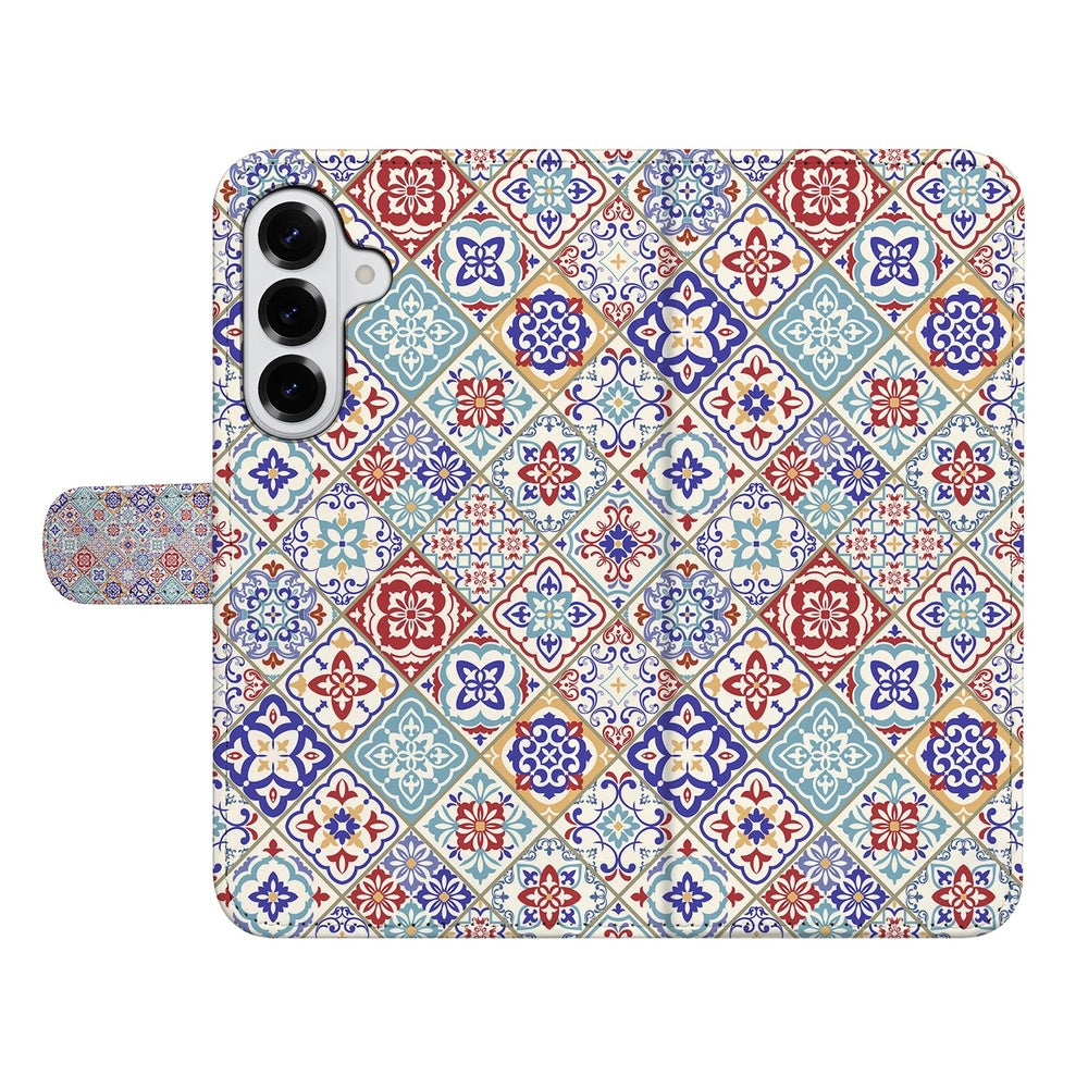 Samsung Galaxy S26 Plus Book Case Tegelpatroon design kleurrijk tegelmotief bovenaanzicht.