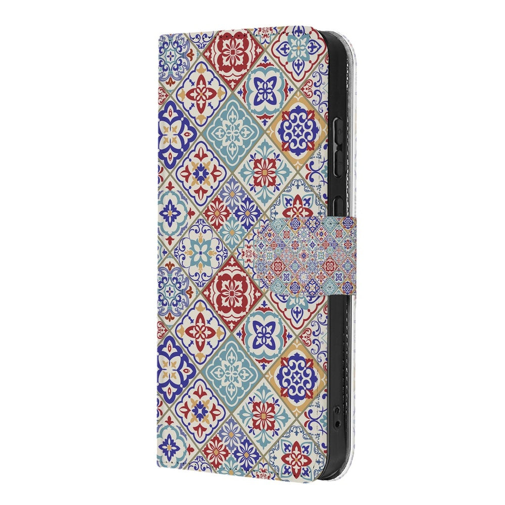 Book Case Samsung Galaxy S26 Plus Tegelpatroon portemonnee hoesje kleurig tegelmotief aanzicht.