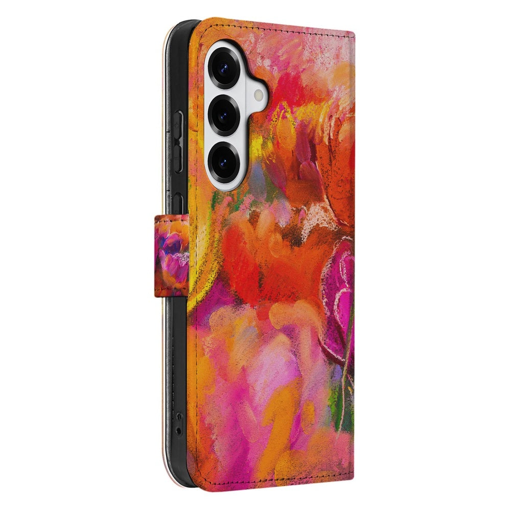 Samsung Galaxy S26 Plus Bookcase Hoesje Tulips tulpenprint zijaanzicht.
