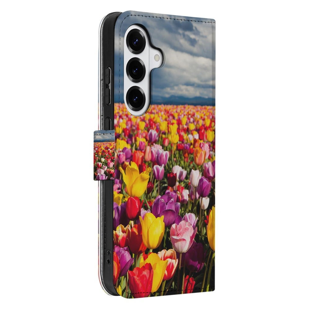 Samsung Galaxy S26 Plus Portemonnee Hoesje Tulpen Motief Zijkant.