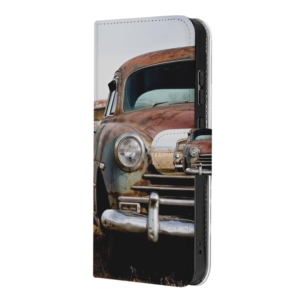 Samsung Galaxy S26 Plus Vintage Auto book case vintage auto ontwerp zijkant.
