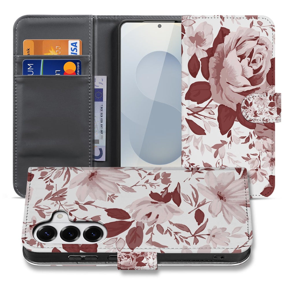 Samsung Galaxy S26 Plus Book Case Watercolor Flowers voorzijde binnenzijde.