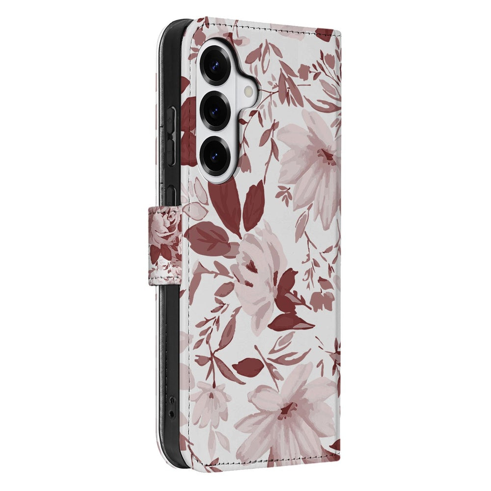 Samsung Galaxy S26 Plus Book Case Watercolor Flowers zijkant.