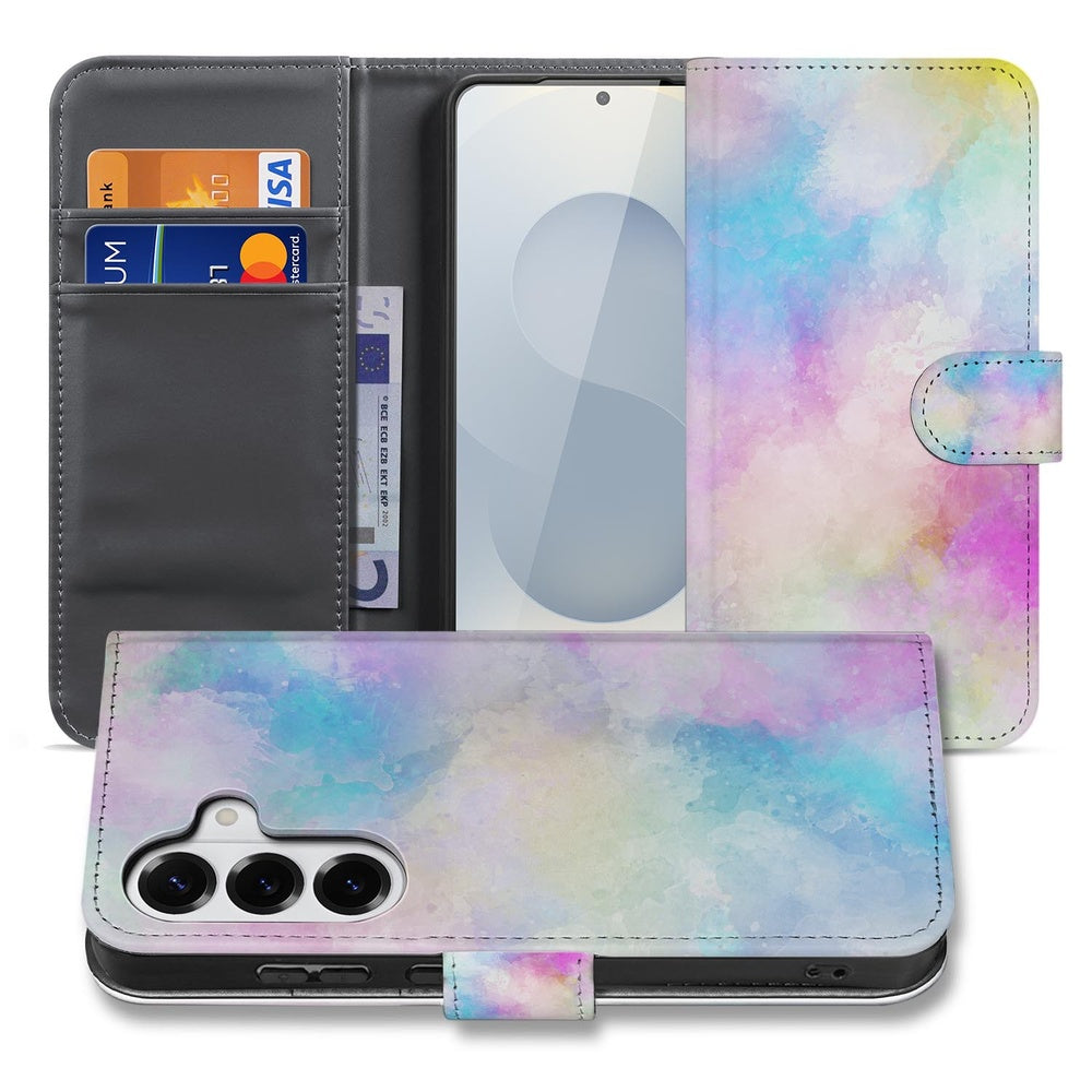 Samsung Galaxy S26 Plus Bookcase Hoesje Watercolor Light smartphone case pastel design front and inside view.